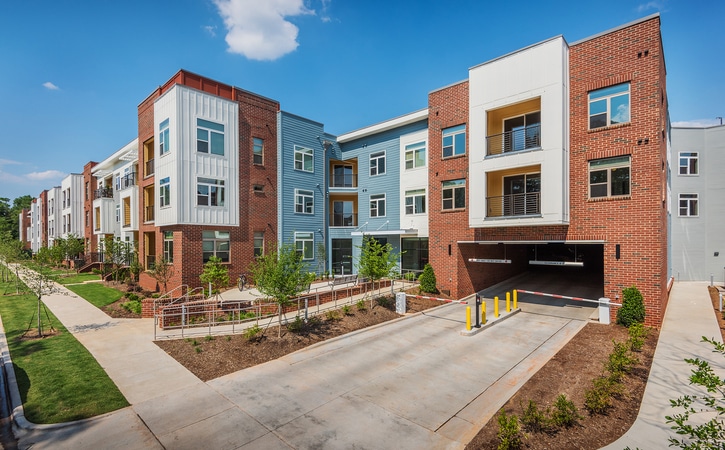 The Edition on Oberlin Raleigh NC Apartments and Townhomes Building Exterior Controlled Access Covered Parking