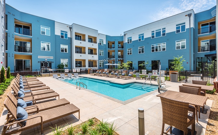The Edition on Oberlin Raleigh NC Apartments and Townhomes Resort Style Pool and Lounge Area